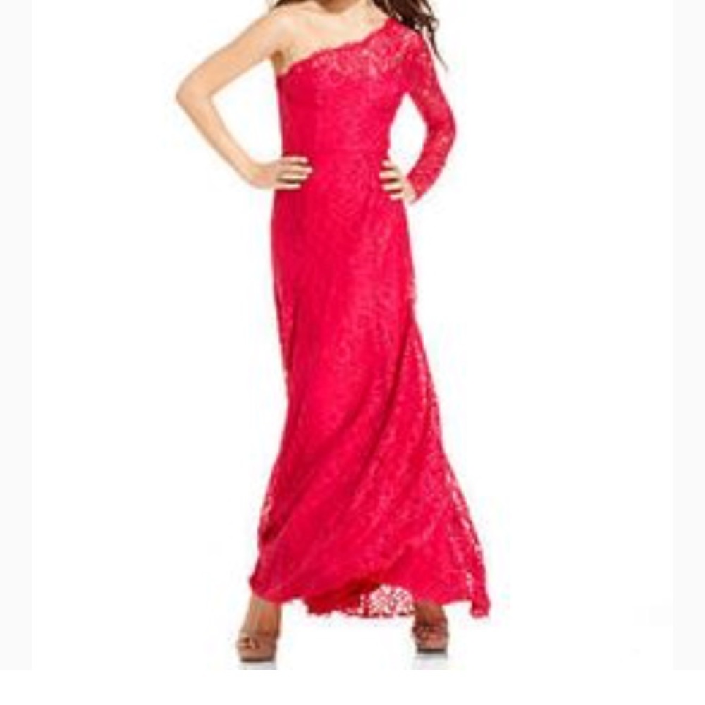 REDUCED BCBG one shoulder lace gown. Beautiful!!